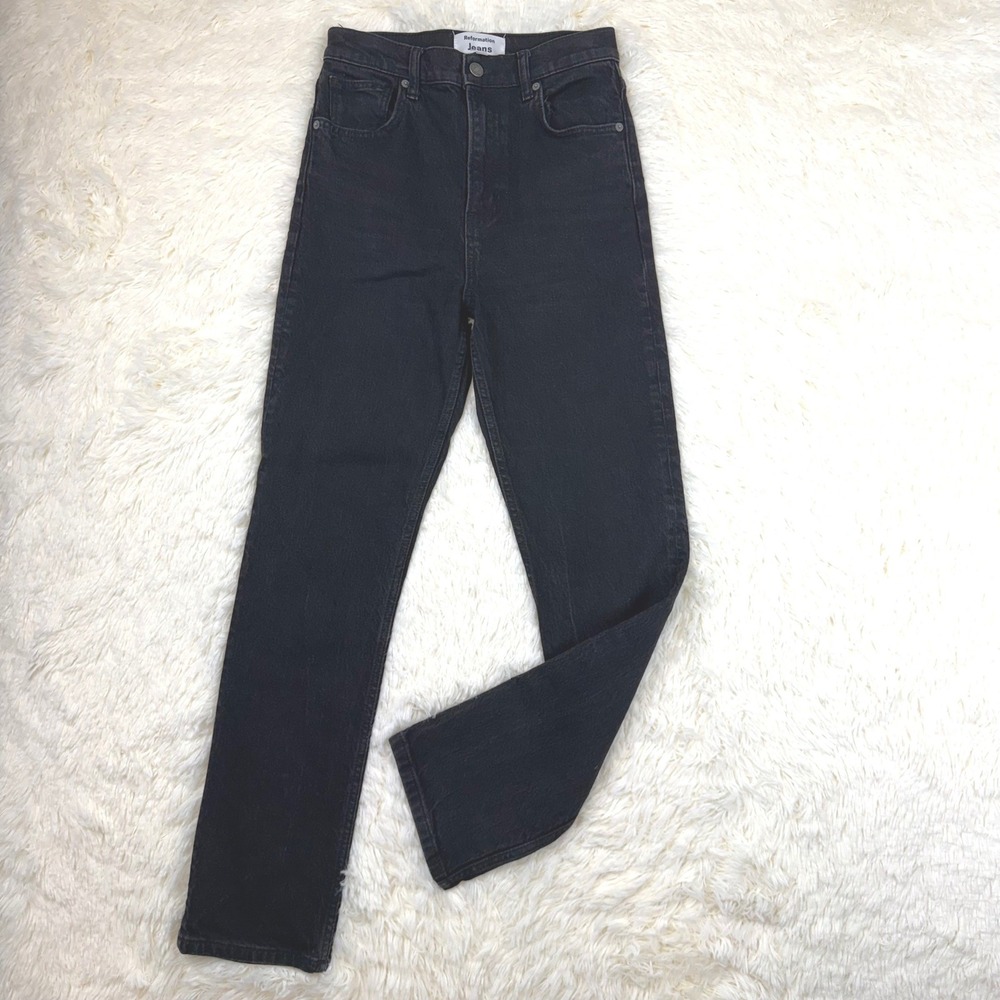 Reformation Liza Straight Jeans Womens 28 Black Ultra High Rise Denim Capsule